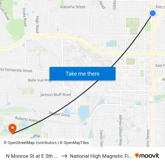 N Monroe St at E 5th Ave Nb to National High Magnetic Field Lab map