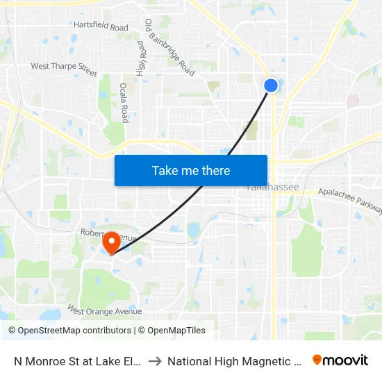 N Monroe St at Lake Ella Dr Nb to National High Magnetic Field Lab map