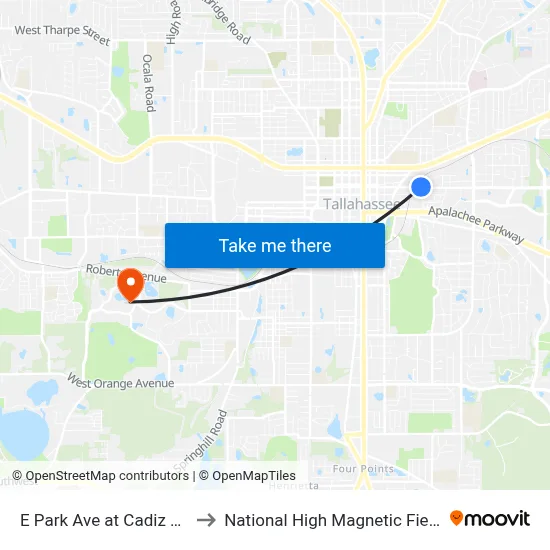 E Park Ave at Cadiz St Wb to National High Magnetic Field Lab map