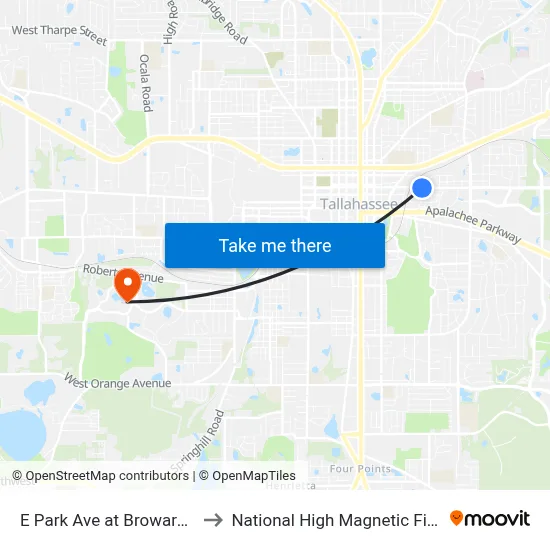 E Park Ave at Broward St Eb to National High Magnetic Field Lab map