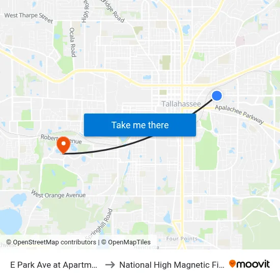 E Park Ave at Apartments Eb to National High Magnetic Field Lab map