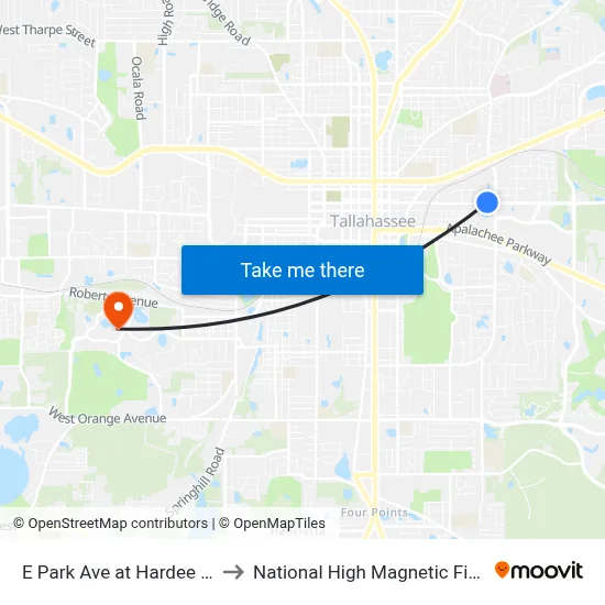 E Park Ave at Hardee St Wb to National High Magnetic Field Lab map