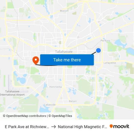 E Park Ave at Richview Rd Wb to National High Magnetic Field Lab map
