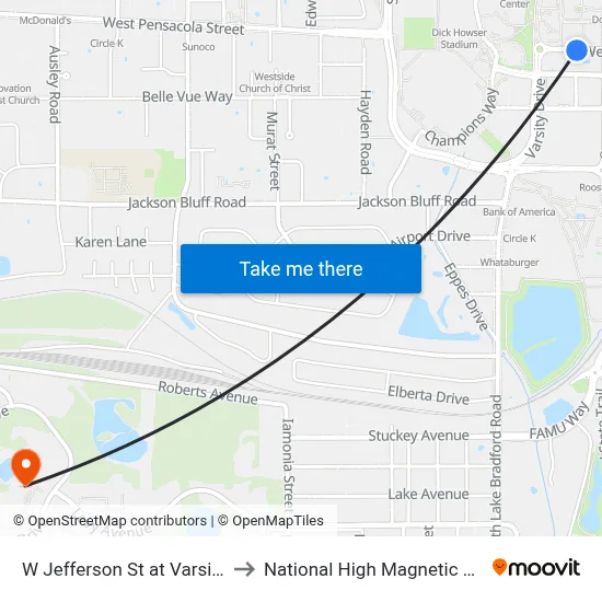 W Jefferson St at Varsity Dr Eb to National High Magnetic Field Lab map