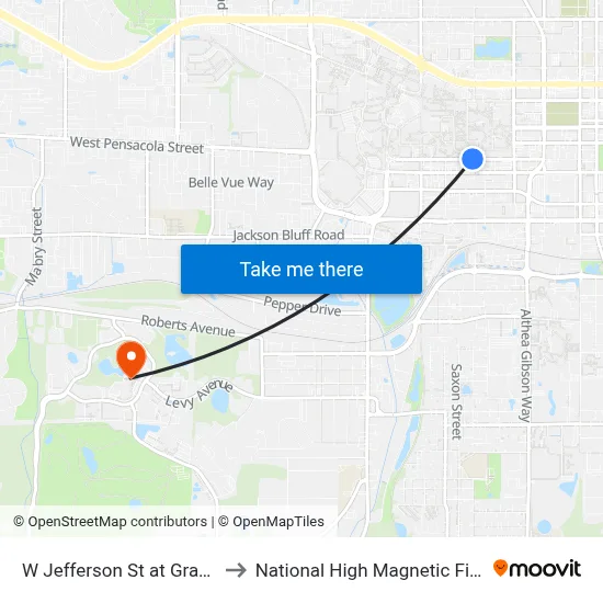 W Jefferson St at Gray St Eb to National High Magnetic Field Lab map