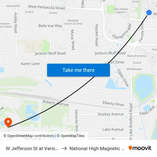 W Jefferson St at Varsity Dr Wb to National High Magnetic Field Lab map