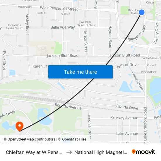 Chieftan Way at W Pensacola St Sb to National High Magnetic Field Lab map
