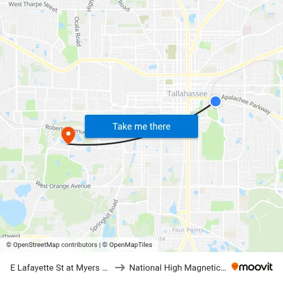 E Lafayette St at Myers Park Dr Eb to National High Magnetic Field Lab map