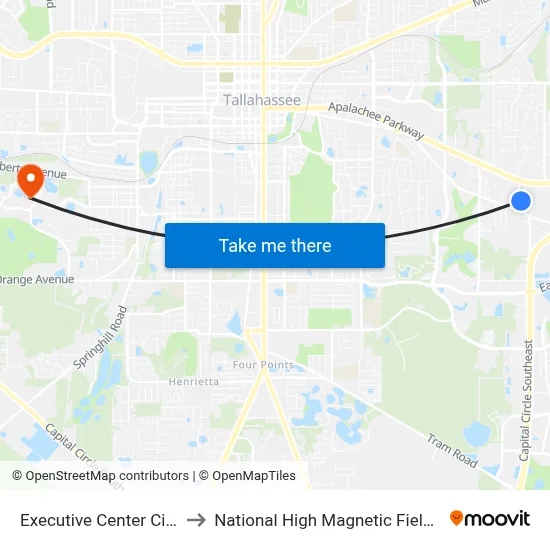 Executive Center Cir Sb to National High Magnetic Field Lab map