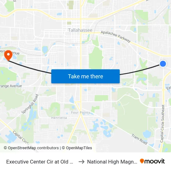 Executive Center Cir at Old St Augustine Rd Sb to National High Magnetic Field Lab map