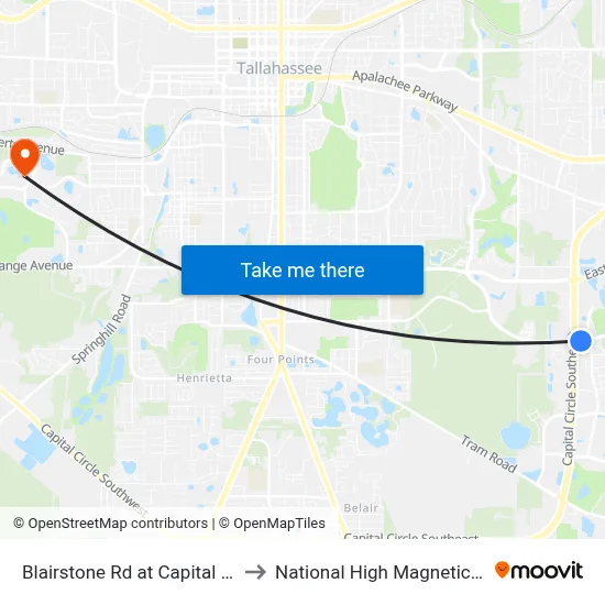 Blairstone Rd at Capital Cir SE Wb to National High Magnetic Field Lab map