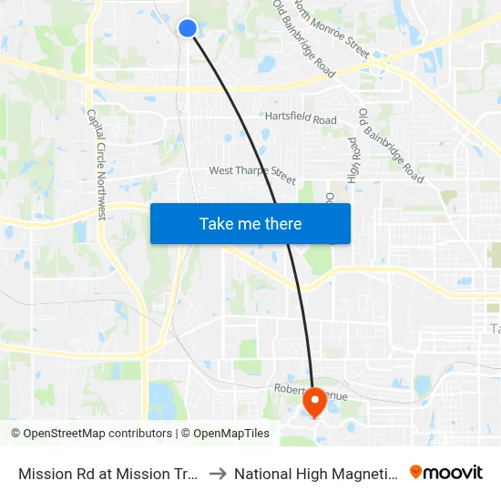 Mission Rd at Mission Trace Blvd Sb to National High Magnetic Field Lab map