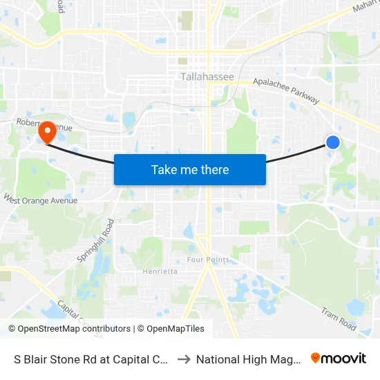 S Blair Stone Rd at Capital Commerce Center Sb to National High Magnetic Field Lab map