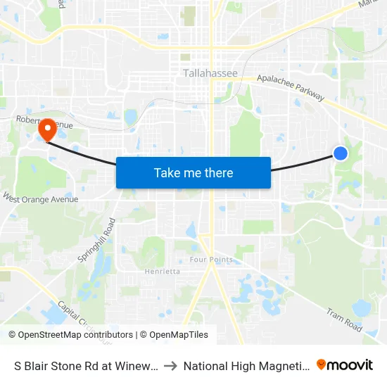 S Blair Stone Rd at Winewood Blvd Sb to National High Magnetic Field Lab map