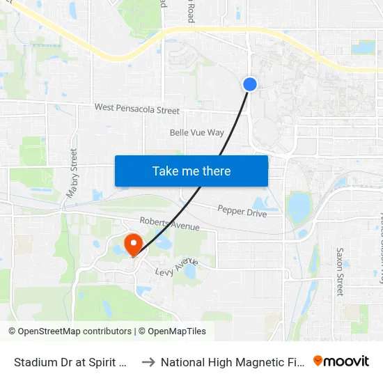 Stadium Dr at Spirit Way Nb to National High Magnetic Field Lab map