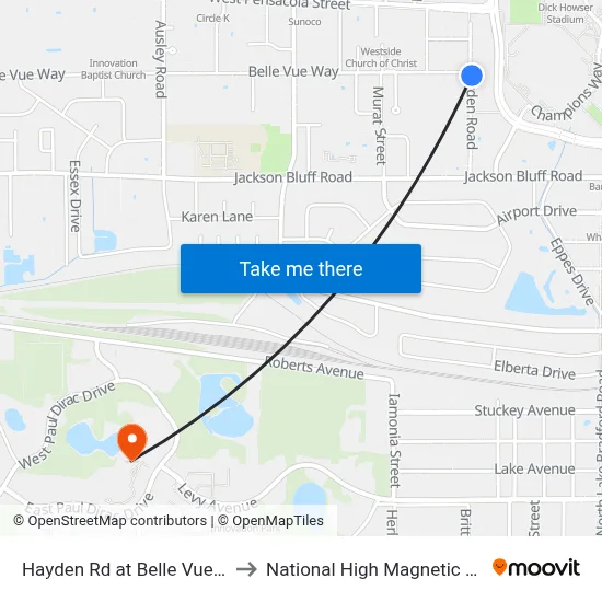 Hayden Rd at Belle Vue Way Nb to National High Magnetic Field Lab map
