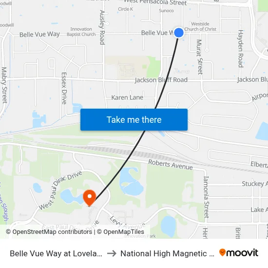 Belle Vue Way at Lovelace Dr Wb to National High Magnetic Field Lab map