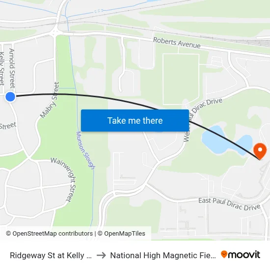 Ridgeway St at Kelly St Eb to National High Magnetic Field Lab map