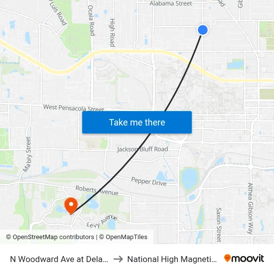 N Woodward Ave at Delaware St Nb to National High Magnetic Field Lab map