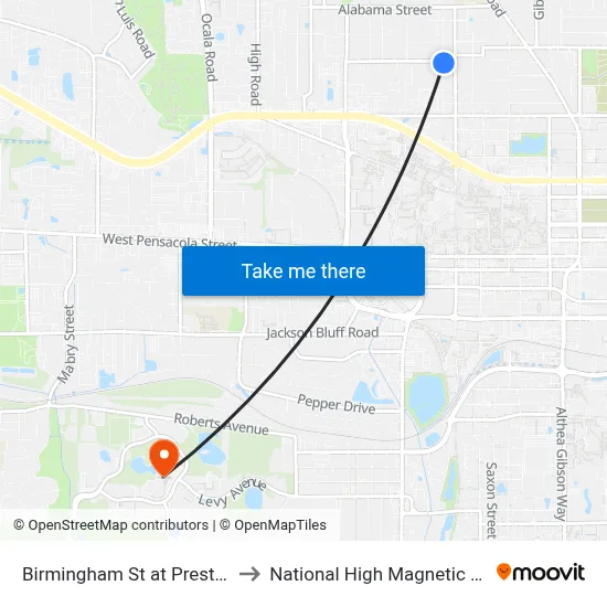 Birmingham St at Preston St Nb to National High Magnetic Field Lab map
