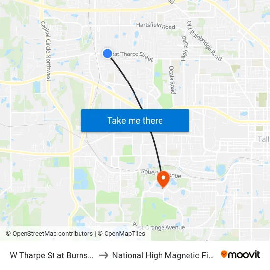 W Tharpe St at Burns Dr Eb to National High Magnetic Field Lab map