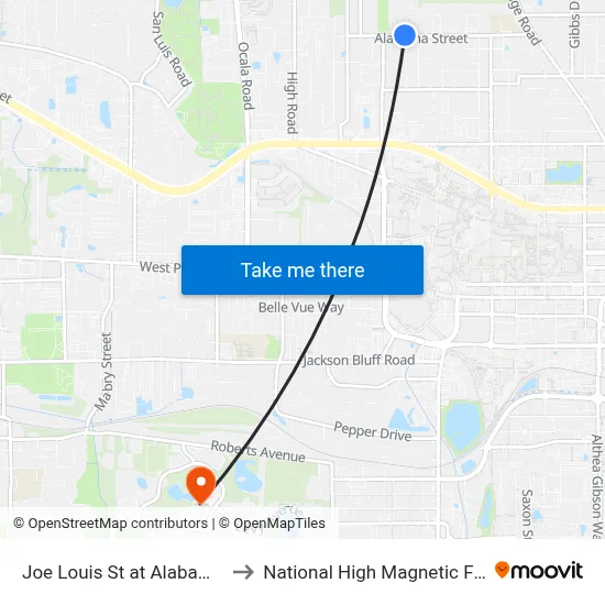 Joe Louis St at Alabama St Sb to National High Magnetic Field Lab map