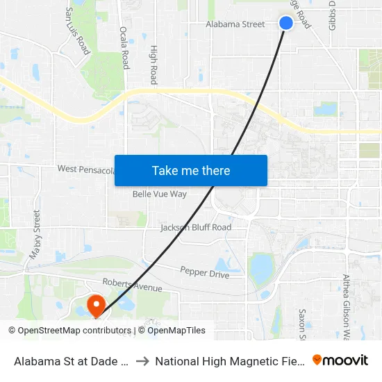Alabama St at Dade St Eb to National High Magnetic Field Lab map