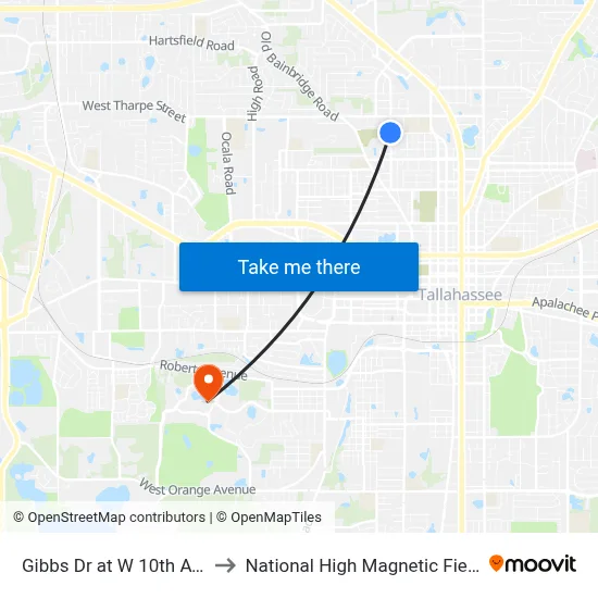 Gibbs Dr at W 10th Ave Sb to National High Magnetic Field Lab map