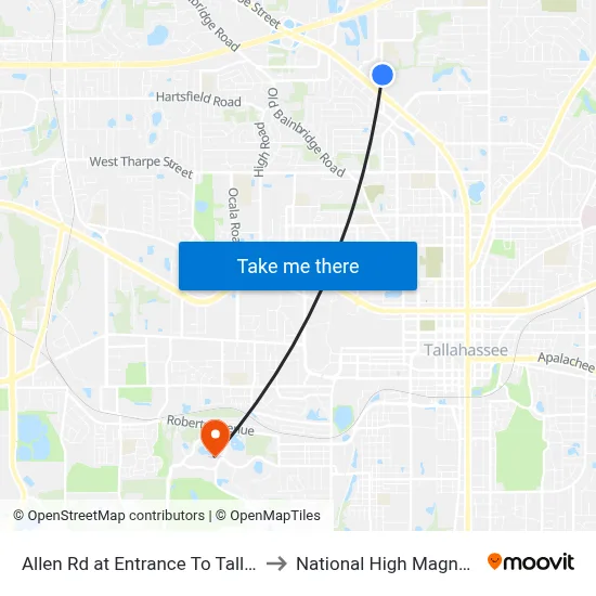 Allen Rd at Entrance To Tallahassee Centre to National High Magnetic Field Lab map