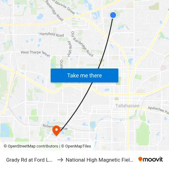 Grady Rd at Ford Ln Nb to National High Magnetic Field Lab map