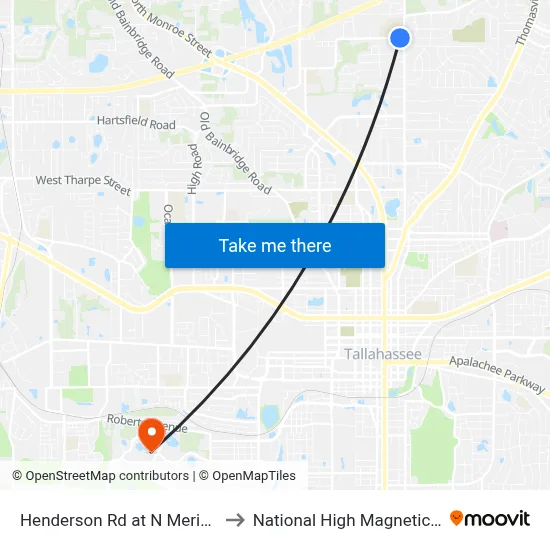 Henderson Rd at N Meridian St Wb to National High Magnetic Field Lab map