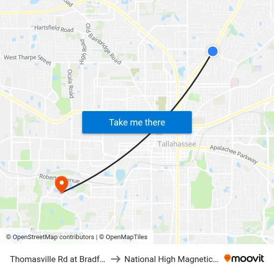 Thomasville Rd at Bradford Rd Sb to National High Magnetic Field Lab map