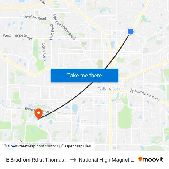 E Bradford Rd at Thomasville Rd Wb to National High Magnetic Field Lab map