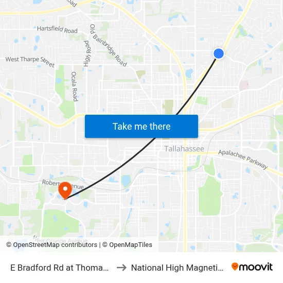 E Bradford Rd at Thomasville Rd Eb to National High Magnetic Field Lab map