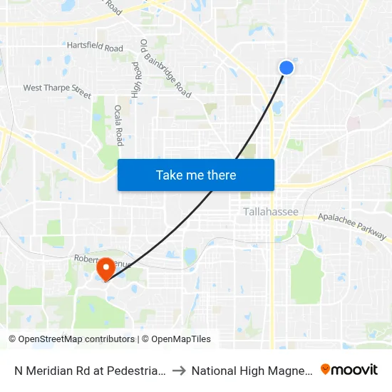 N Meridian Rd at Pedestrian Crossing Nb to National High Magnetic Field Lab map