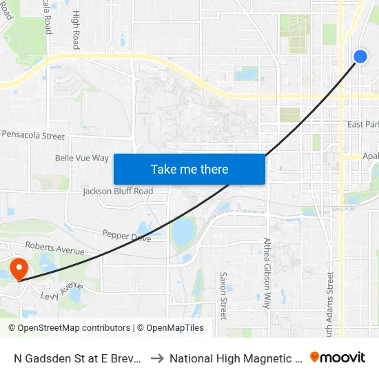 N Gadsden St at E Brevard St Nb to National High Magnetic Field Lab map