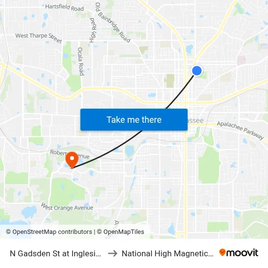 N Gadsden St at Ingleside Ave Nb to National High Magnetic Field Lab map