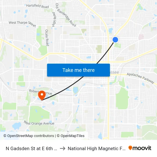 N Gadsden St at E 6th Ave Nb to National High Magnetic Field Lab map