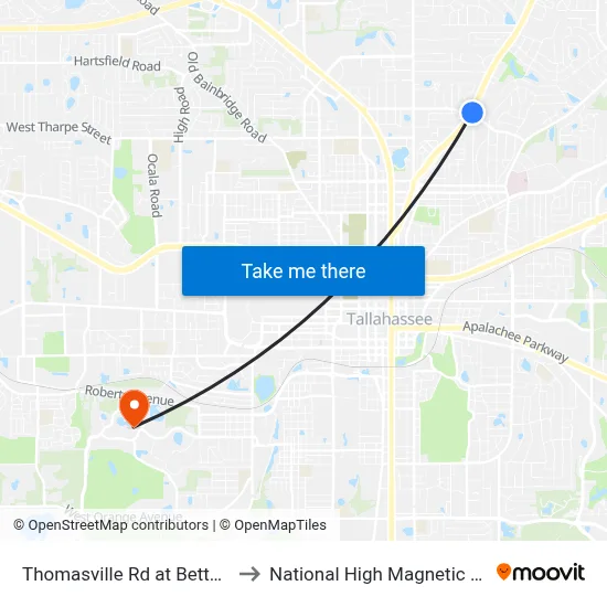 Thomasville Rd at Betton Rd Nb to National High Magnetic Field Lab map
