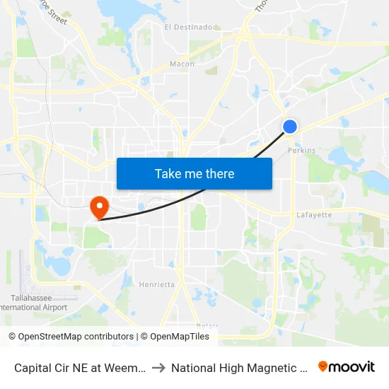 Capital Cir NE at Weems Rd Nb to National High Magnetic Field Lab map