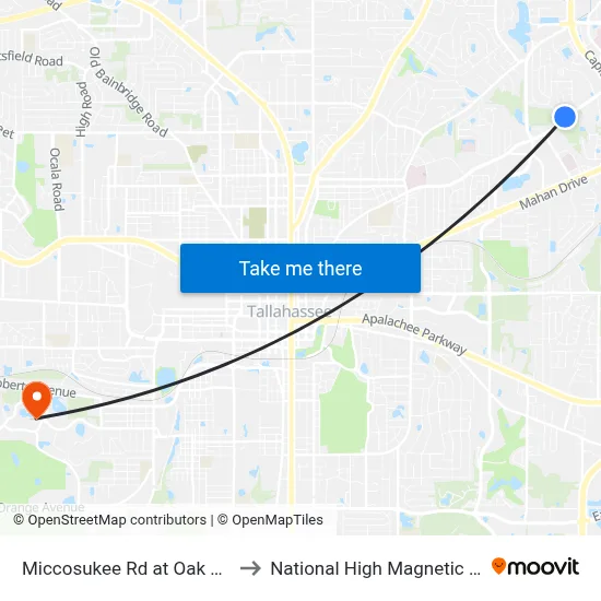 Miccosukee Rd at Oak Hill Dr Wb to National High Magnetic Field Lab map