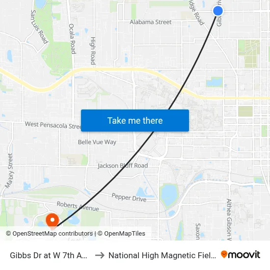 Gibbs Dr at W 7th Ave Sb to National High Magnetic Field Lab map