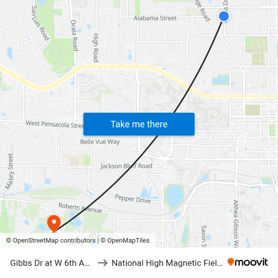 Gibbs Dr at W 6th Ave Sb to National High Magnetic Field Lab map