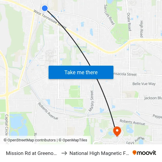 Mission Rd at Greenon Ln Nb to National High Magnetic Field Lab map