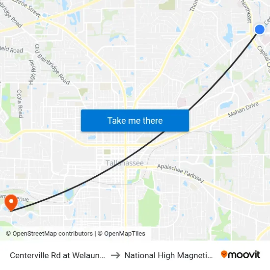 Centerville Rd at Welaunee Blvd Nb to National High Magnetic Field Lab map