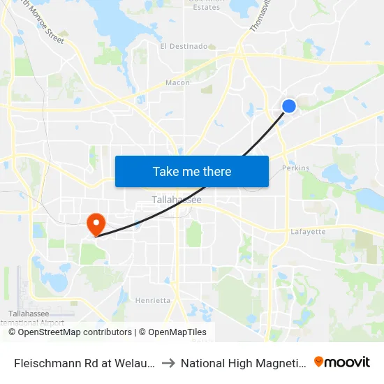 Fleischmann Rd at Welaunee Blvd Sb to National High Magnetic Field Lab map