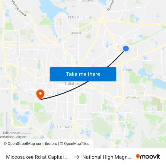 Miccosukee Rd at Capital Medical Blvd Wb to National High Magnetic Field Lab map