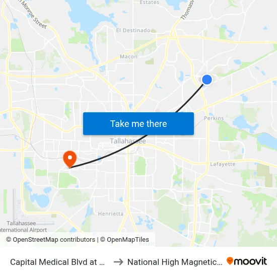 Capital Medical Blvd at Eider Ct Nb to National High Magnetic Field Lab map