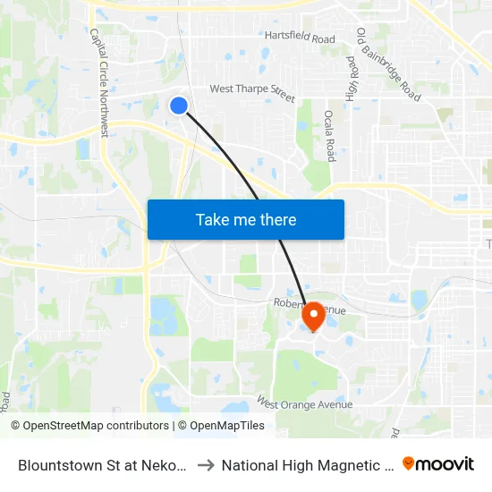 Blountstown St at Nekoma Ln Sb to National High Magnetic Field Lab map