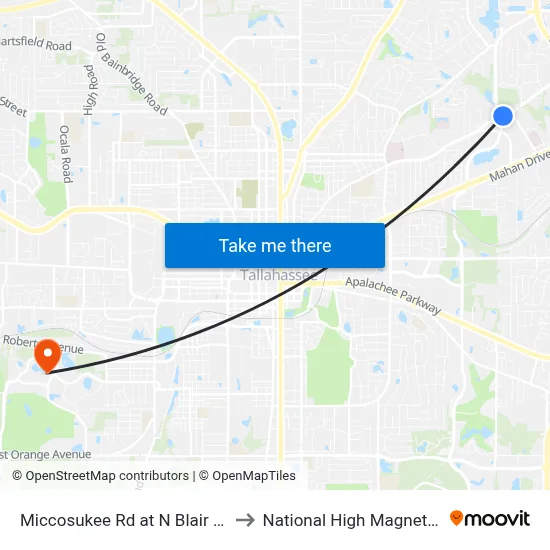 Miccosukee Rd at N Blair Stone Rd Wb to National High Magnetic Field Lab map